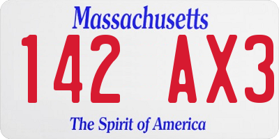 MA license plate 142AX3