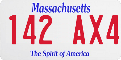 MA license plate 142AX4