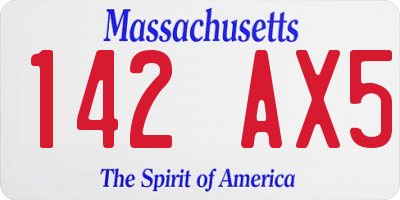 MA license plate 142AX5