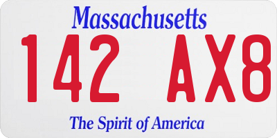 MA license plate 142AX8