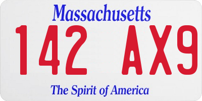 MA license plate 142AX9