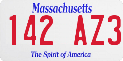 MA license plate 142AZ3