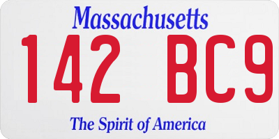 MA license plate 142BC9