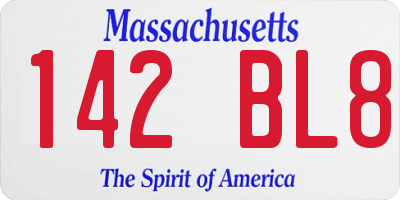 MA license plate 142BL8