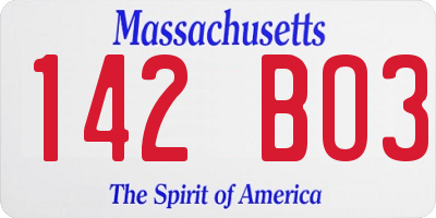 MA license plate 142BO3