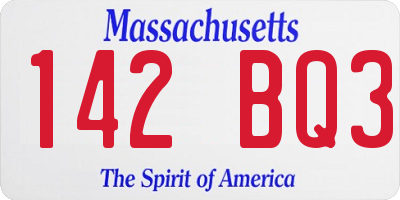 MA license plate 142BQ3