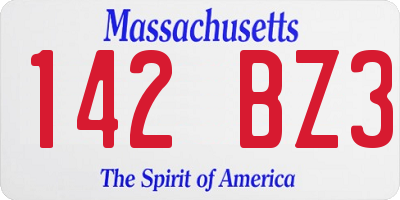 MA license plate 142BZ3