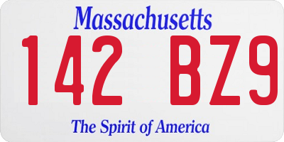 MA license plate 142BZ9