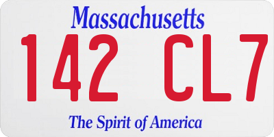 MA license plate 142CL7