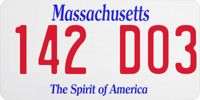 MA license plate 142DO3