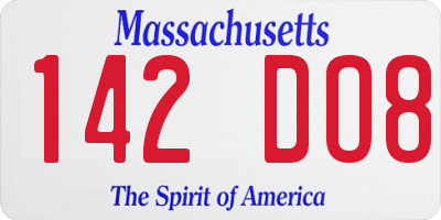 MA license plate 142DO8