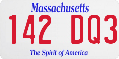 MA license plate 142DQ3