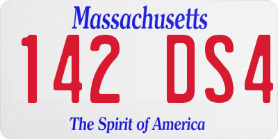 MA license plate 142DS4