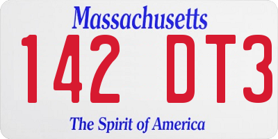MA license plate 142DT3