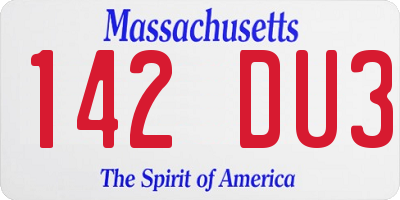 MA license plate 142DU3