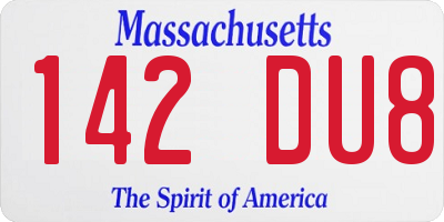 MA license plate 142DU8