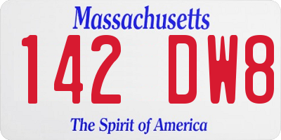 MA license plate 142DW8