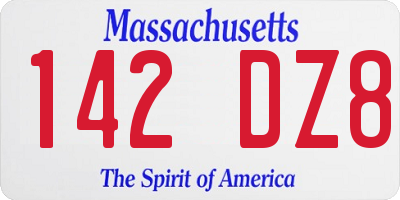 MA license plate 142DZ8