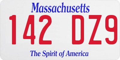 MA license plate 142DZ9