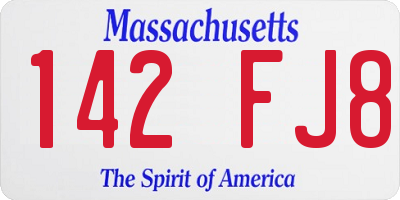 MA license plate 142FJ8