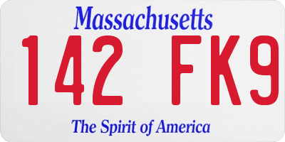 MA license plate 142FK9