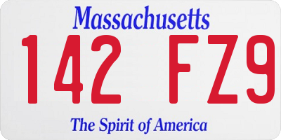 MA license plate 142FZ9