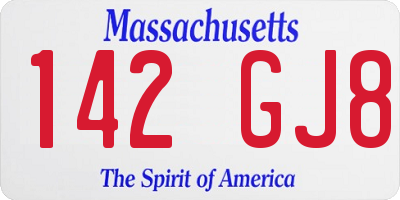 MA license plate 142GJ8