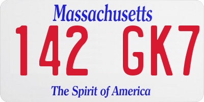 MA license plate 142GK7