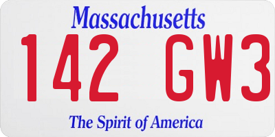 MA license plate 142GW3
