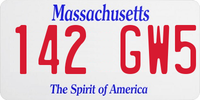 MA license plate 142GW5
