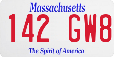 MA license plate 142GW8