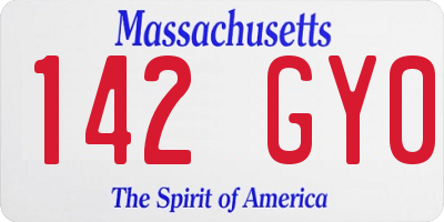 MA license plate 142GY0