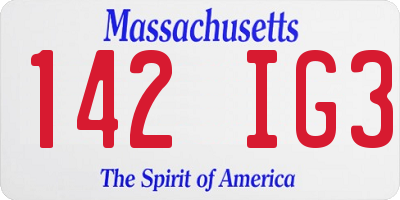 MA license plate 142IG3