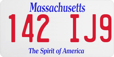 MA license plate 142IJ9