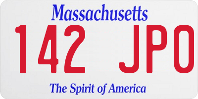 MA license plate 142JP0