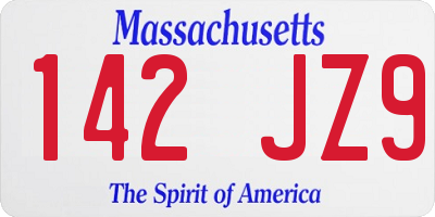 MA license plate 142JZ9
