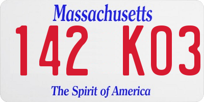 MA license plate 142KO3
