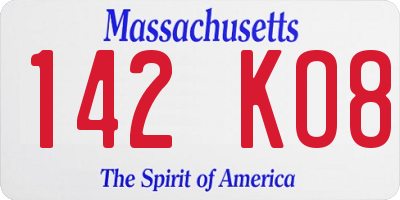 MA license plate 142KO8