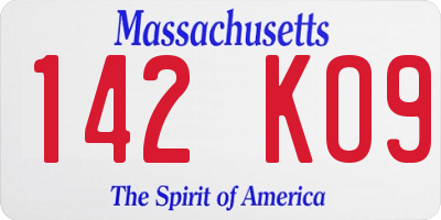 MA license plate 142KO9