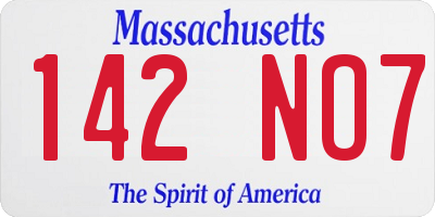 MA license plate 142NO7