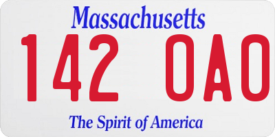 MA license plate 142OA0