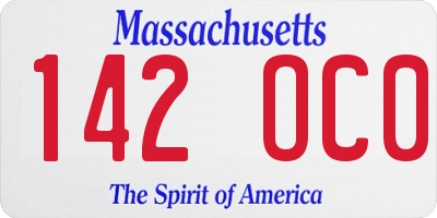 MA license plate 142OC0