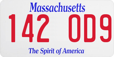 MA license plate 142OD9