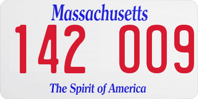 MA license plate 142OO9