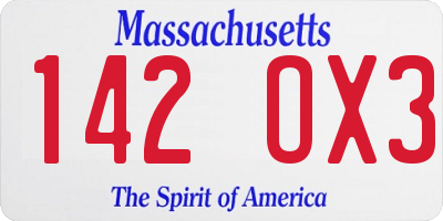 MA license plate 142OX3