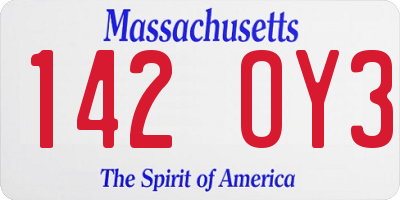 MA license plate 142OY3