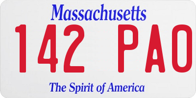 MA license plate 142PA0