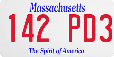 MA license plate 142PD3