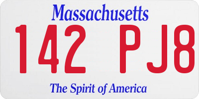 MA license plate 142PJ8