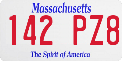 MA license plate 142PZ8